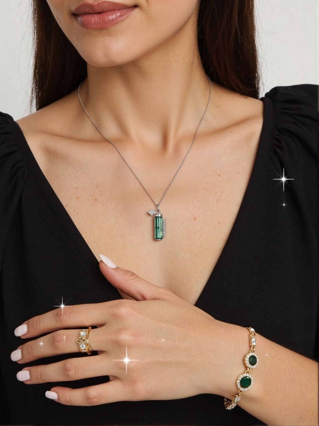 Silver Bamboo Jade Pendant Necklace