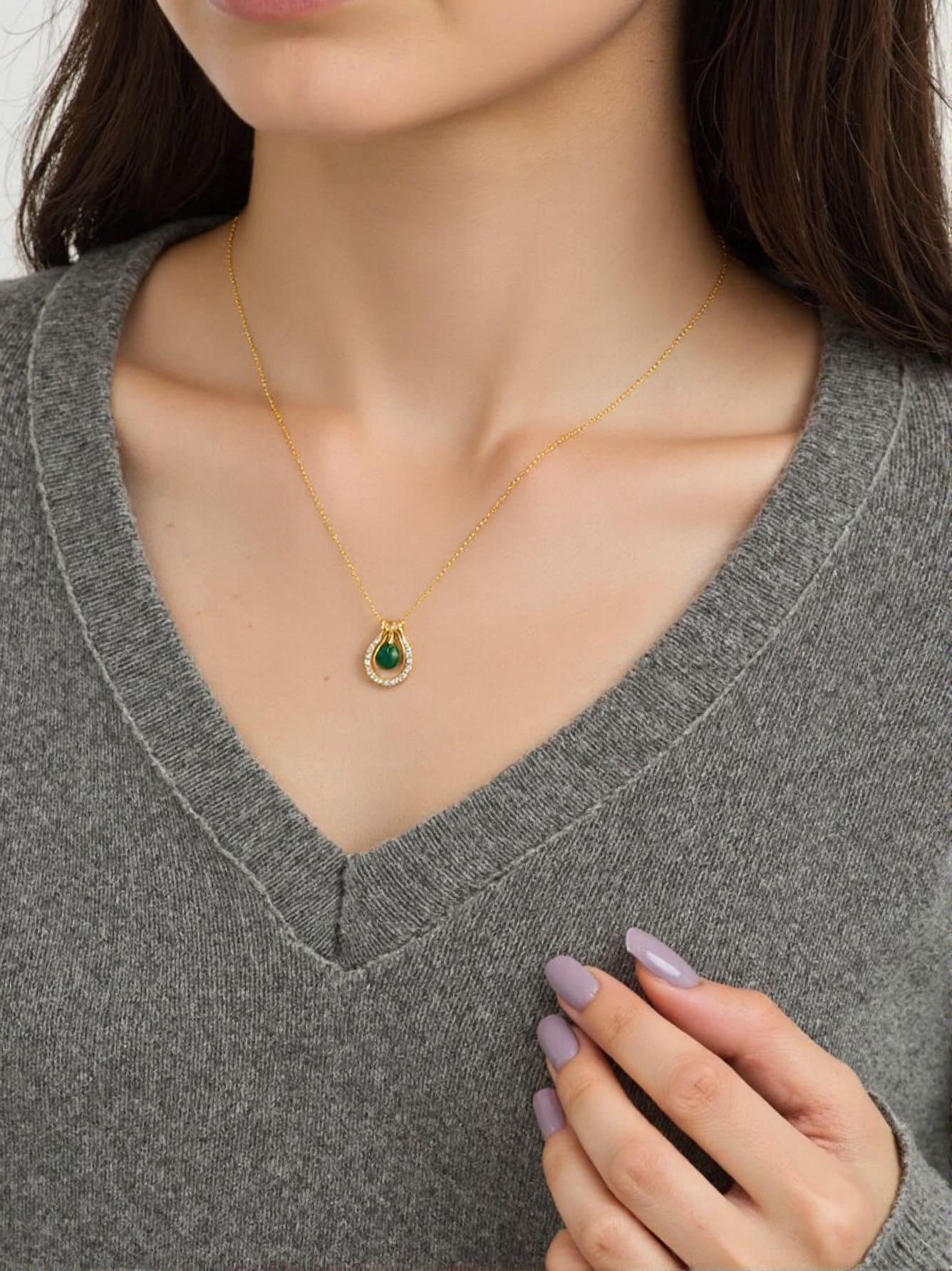 Lucky Loop Green Jade & Crystal Horseshoe Necklace