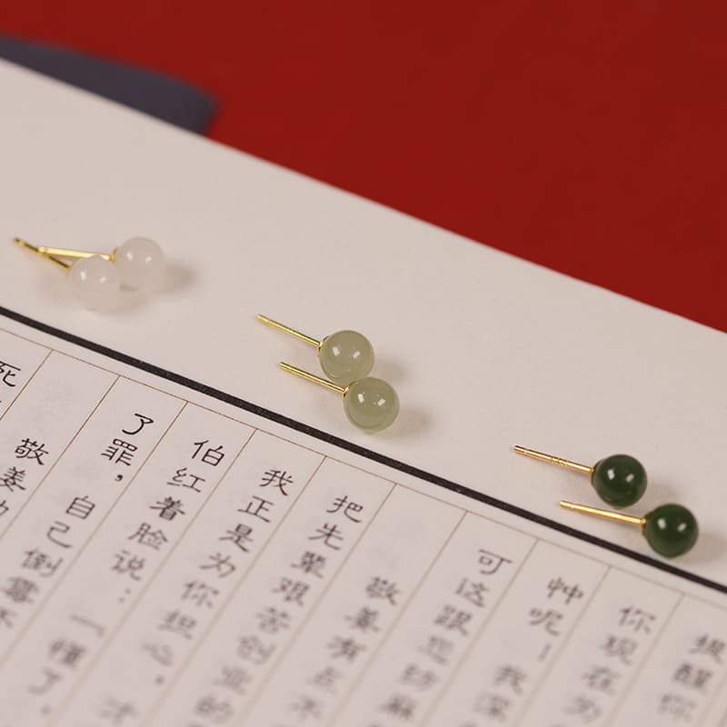 Minimalist Jade Ball Stud Earrings