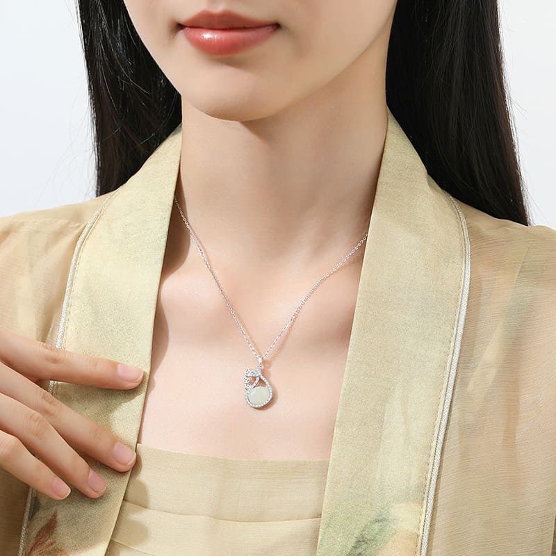Ruyi Cascade White Jade Teardrop Necklace