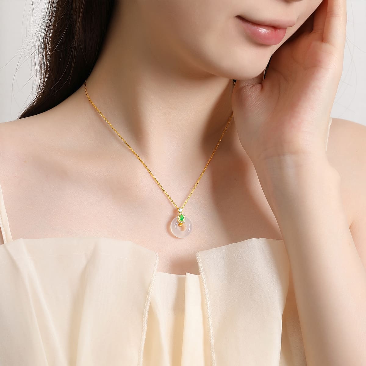 Jade Harmony Circle Pendant Necklace