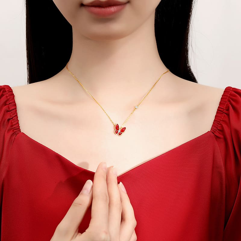Red Jade Butterfly Necklace