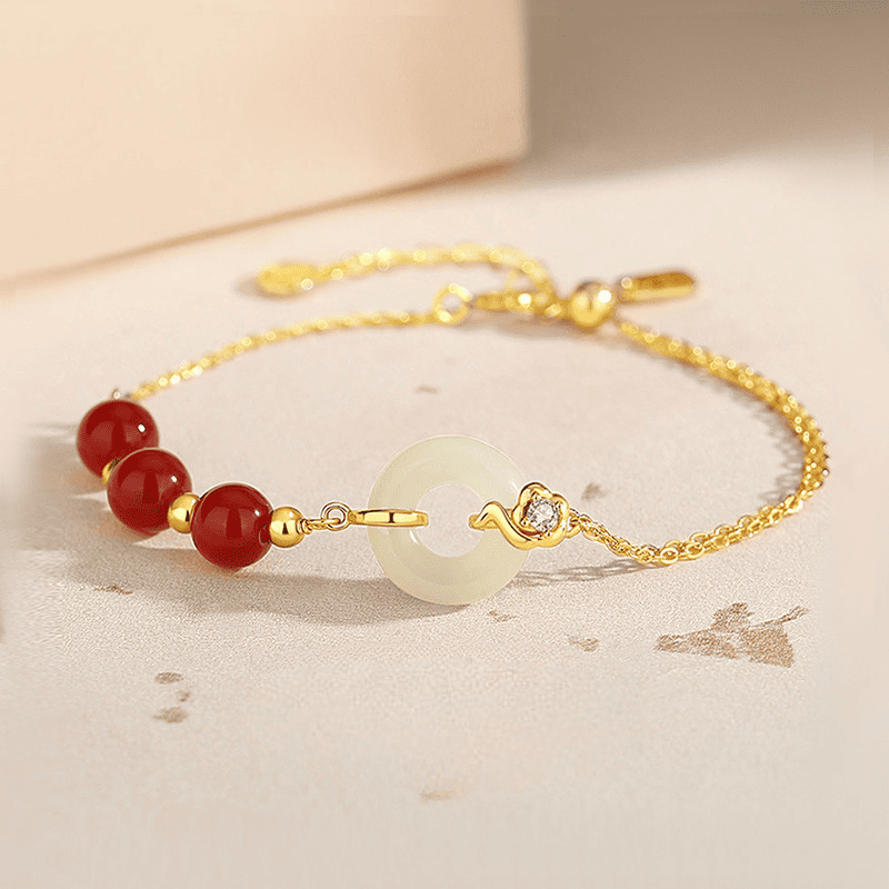 Red Agate & Jade Peace Buckle Bracelet