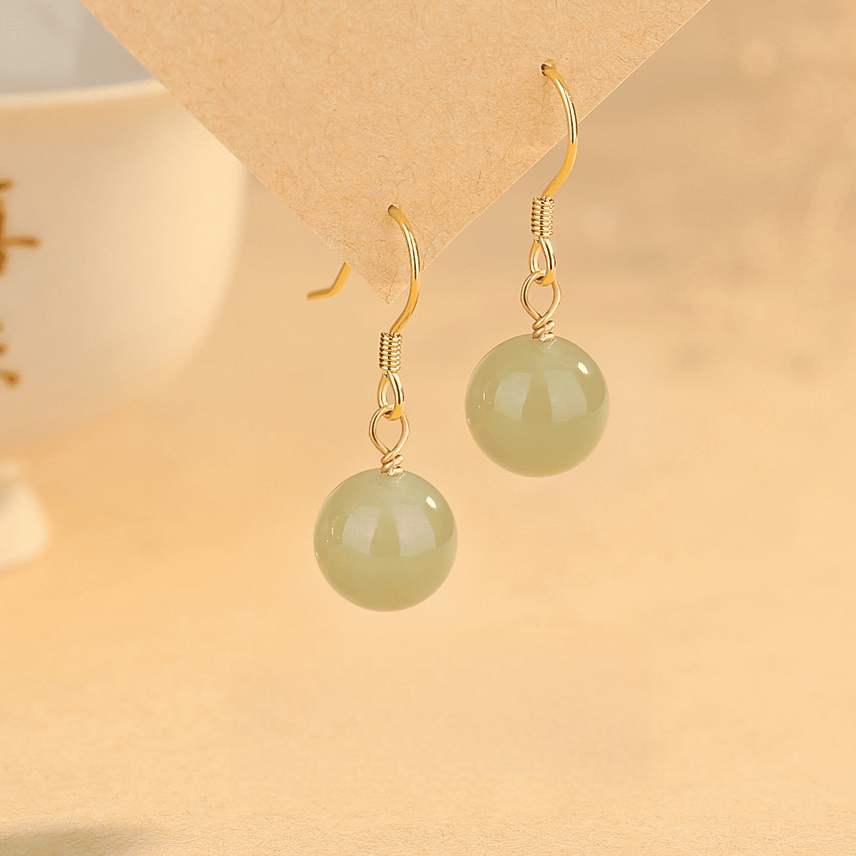 Classic Jade Sphere Drop Earrings