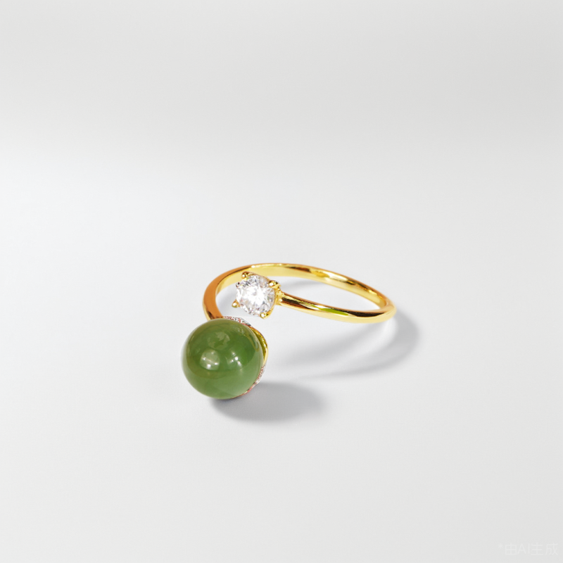 Jade Bead & Zircon Open Ring
