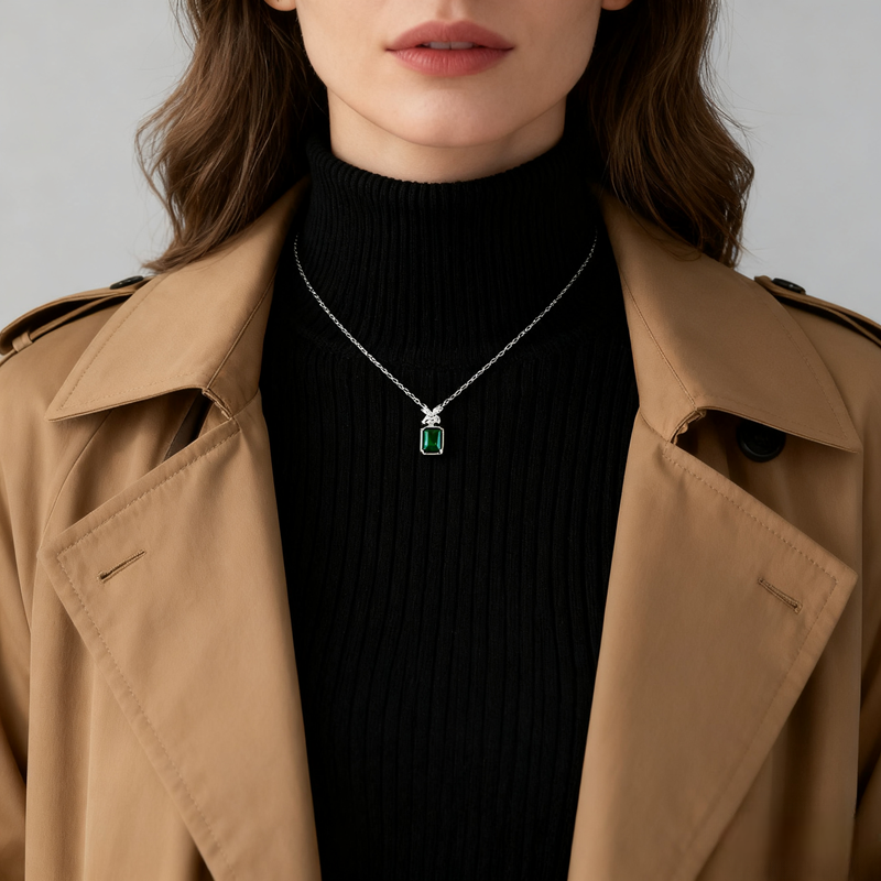 Radiant Green Gemstone Necklace with Butterfly Accent