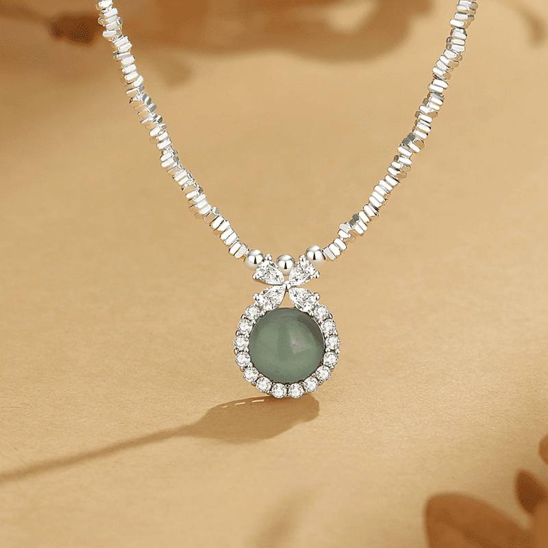 Silver-Plated Bow & Halo Jade Pendant Necklace