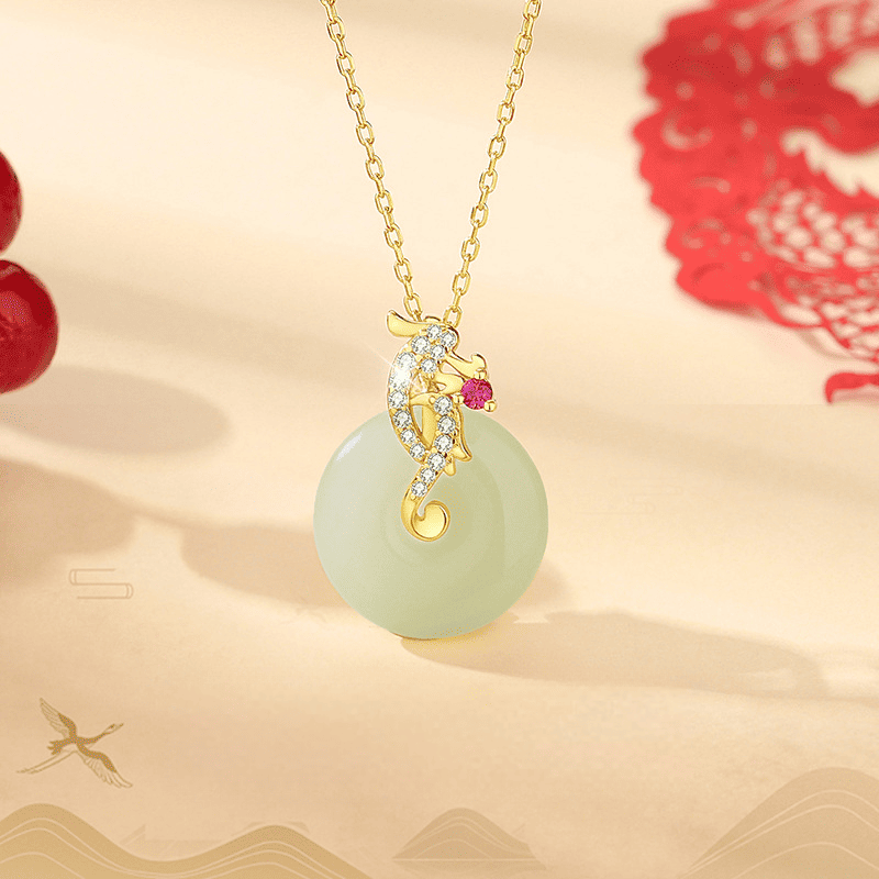 Jade Donut “Prosperity Dragon” Pendant Necklace