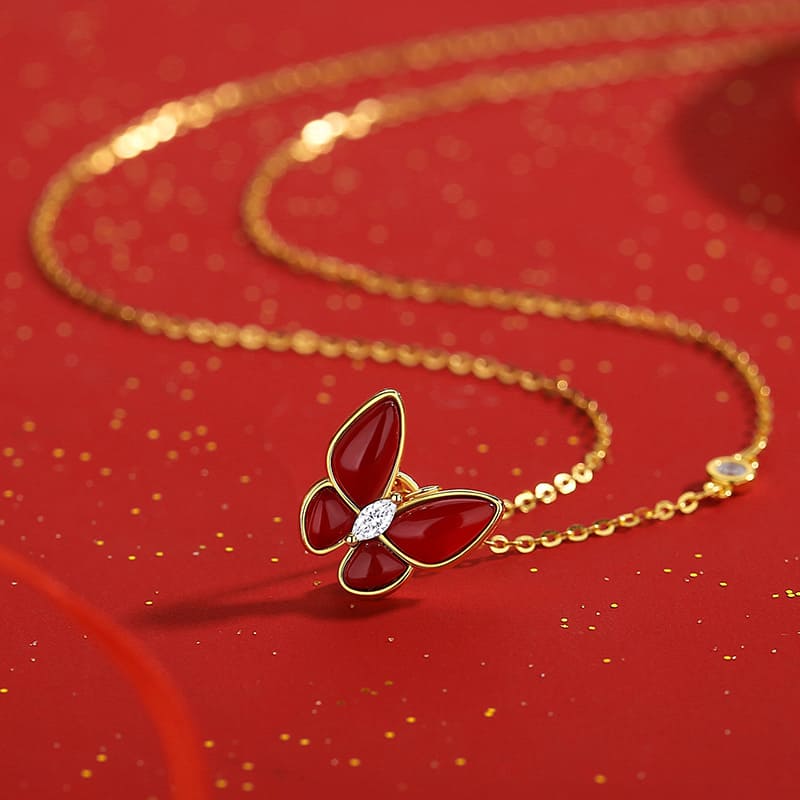 Red Jade Butterfly Necklace