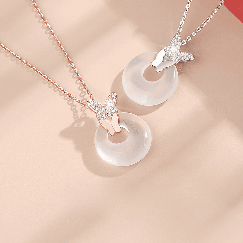 Butterfly Whisper Jade Donut Necklace