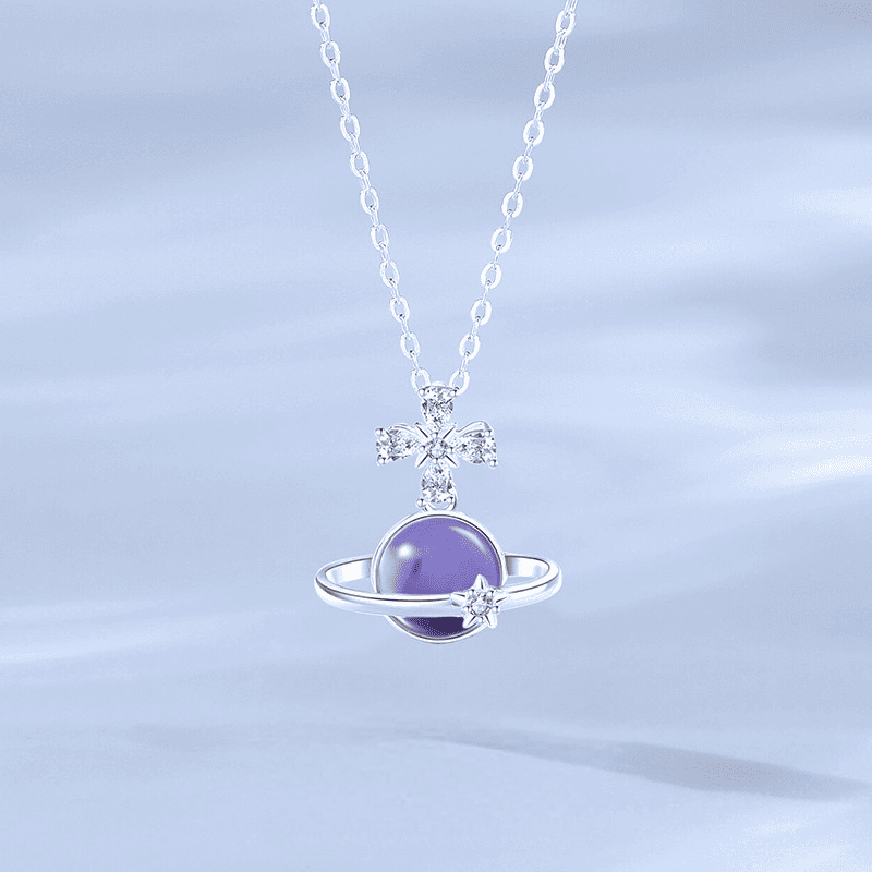 Celestial Orbit Amethyst Planet Necklace