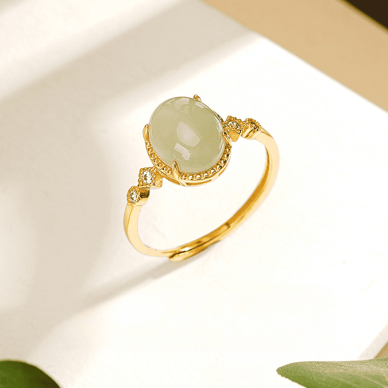 Oval Jade Cabochon Gold Ring