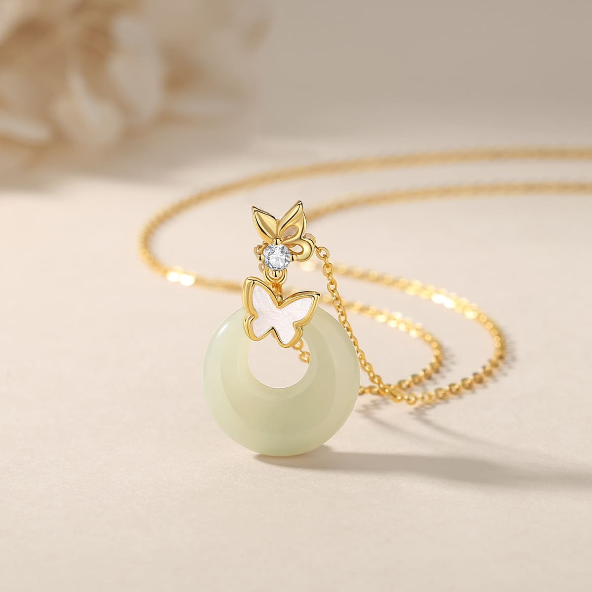 Butterfly Whisper Jade Circle Necklace