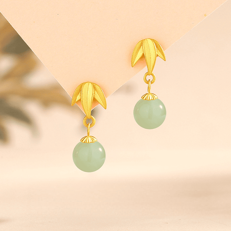 Bamboo Leaf & Jade Drop Earrings