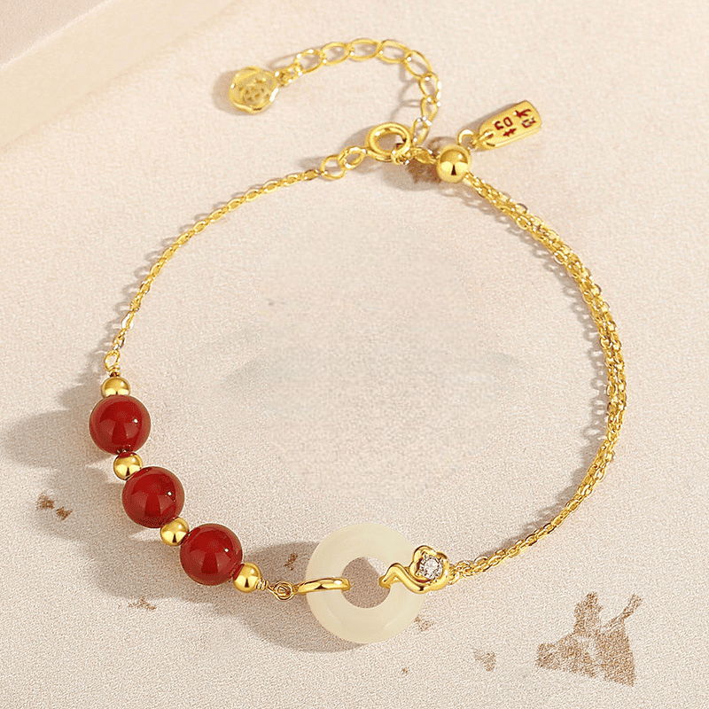 Red Agate & Jade Peace Buckle Bracelet