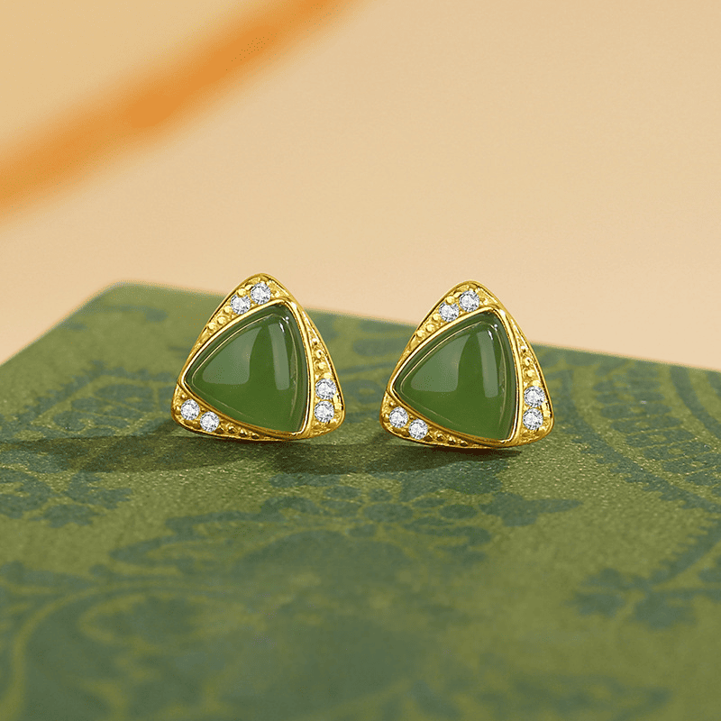 Triangular Jade Stud Earrings