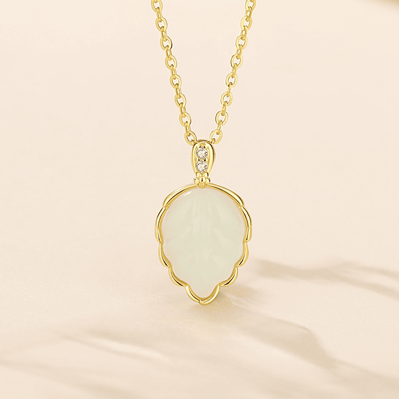 Golden Jade Leaf Pendant Necklace