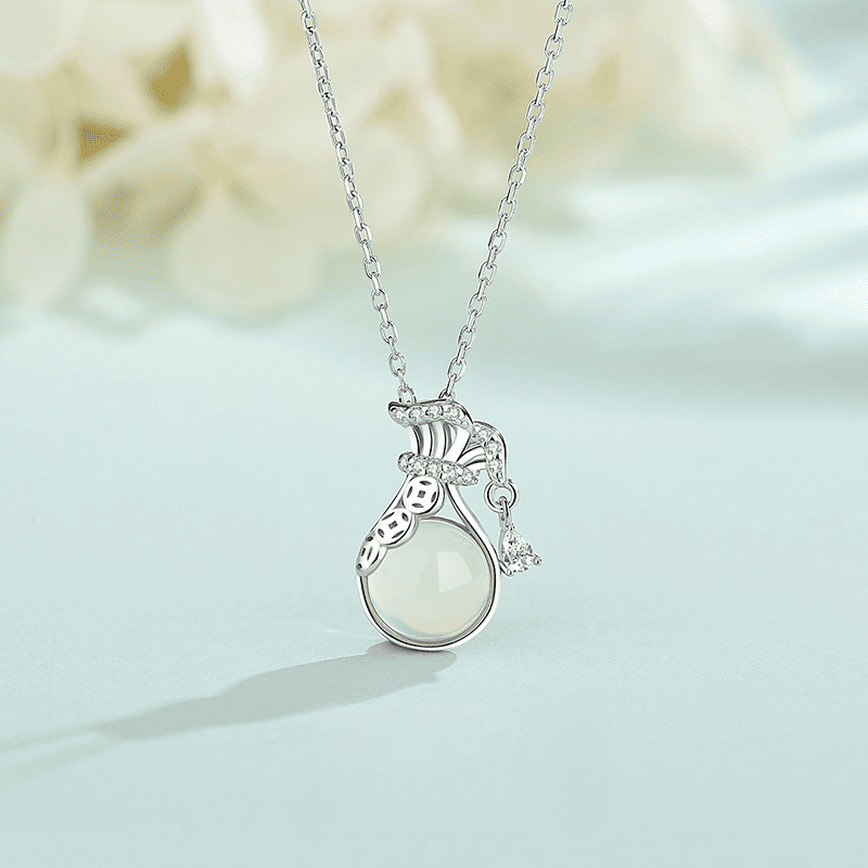 Silver Lucky Gourd Jade Pendant