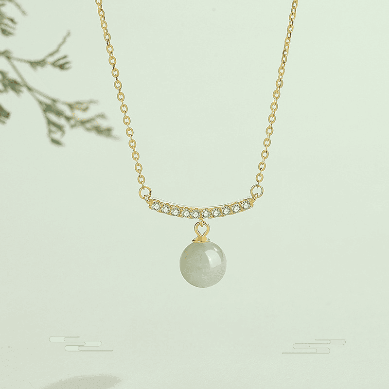 Golden Arc & Jade Bead Harmony Necklace