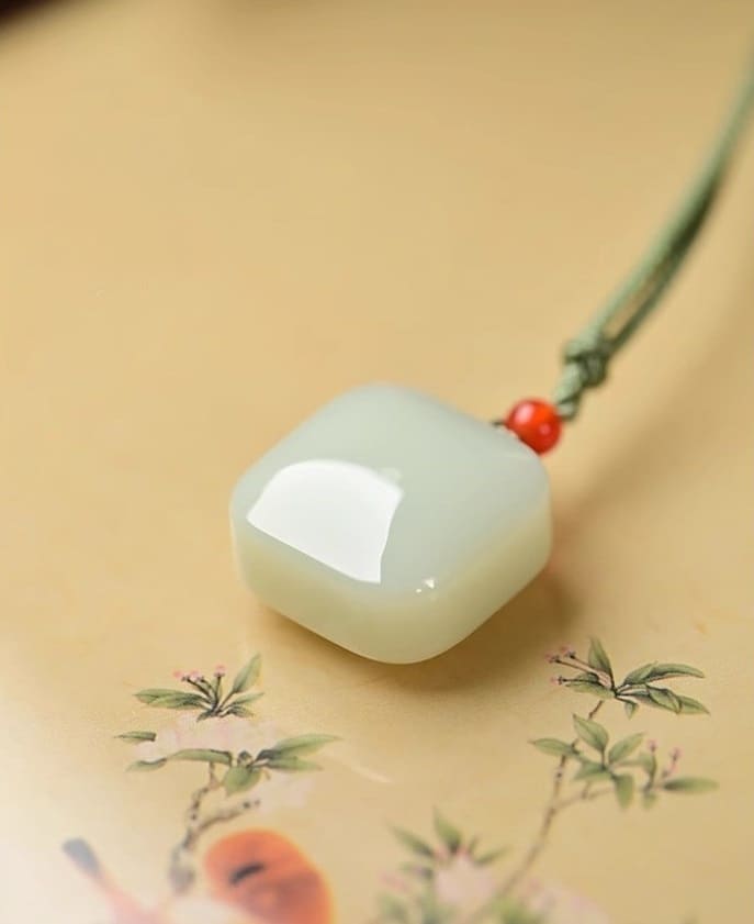 White Jade Square Guardian Pendant – Protection & Peace Necklace - JadeTale