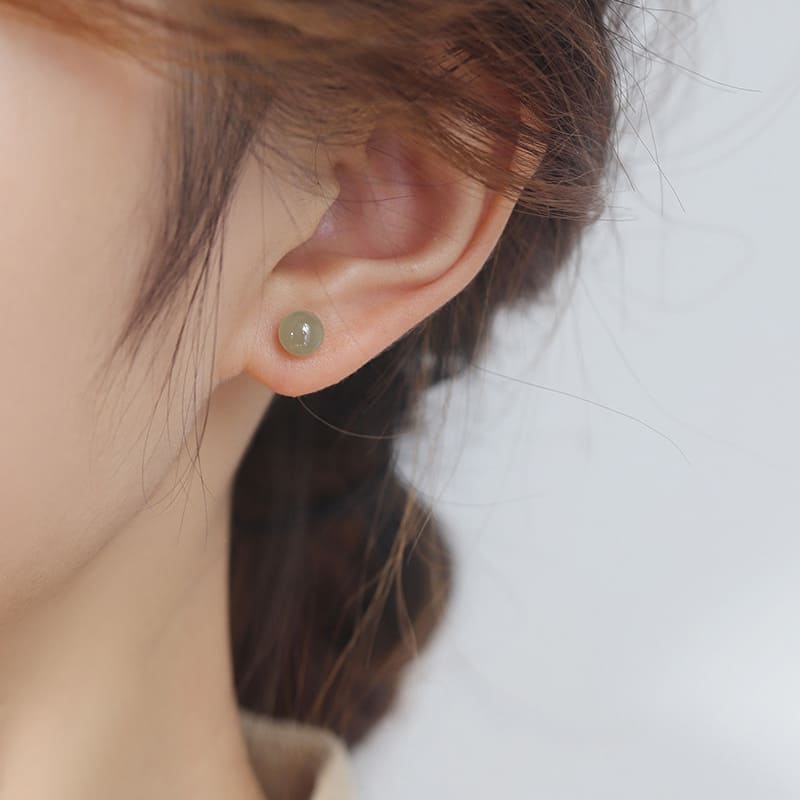 Minimalist Jade Ball Stud Earrings