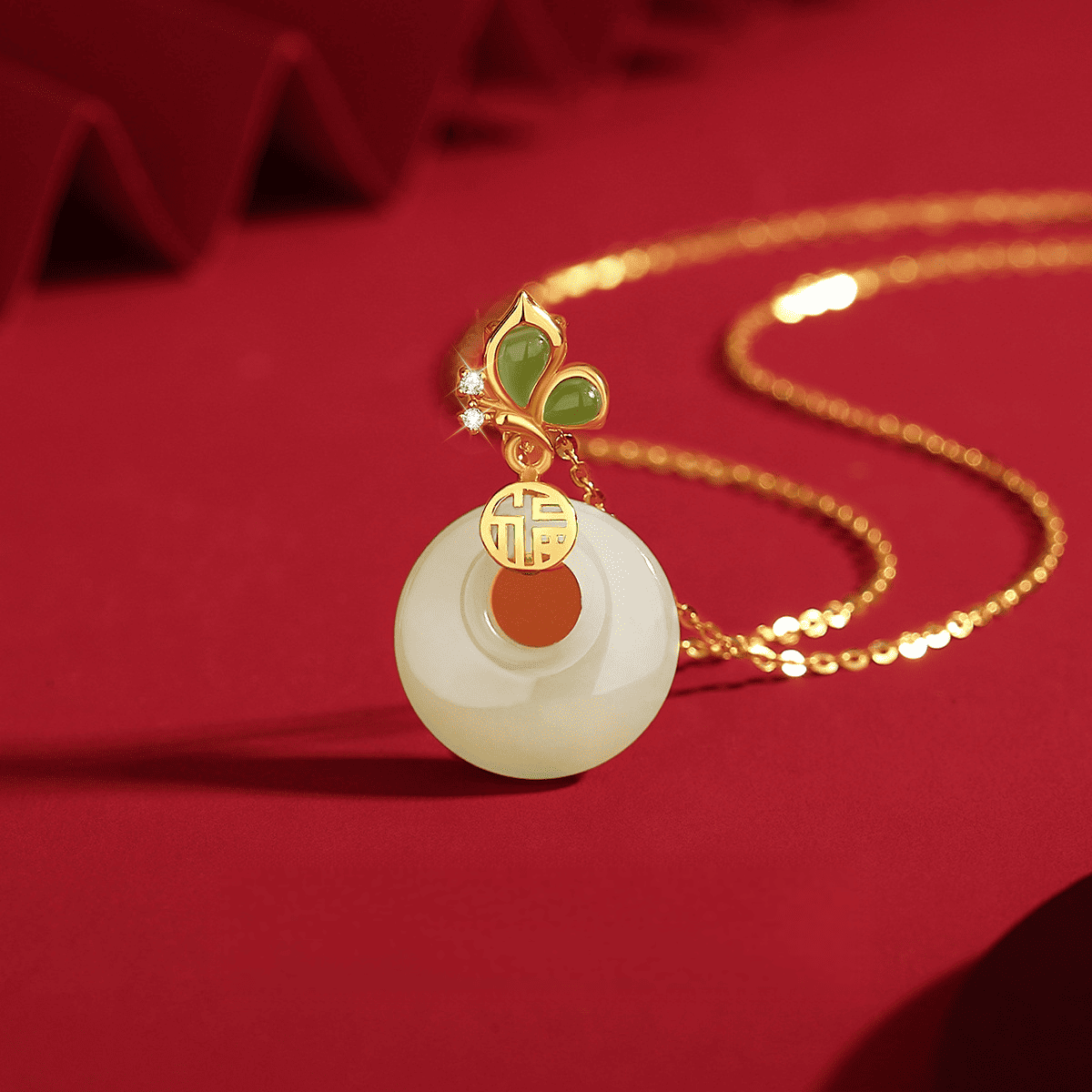 Butterfly & Ruyi Jade Donut Necklace