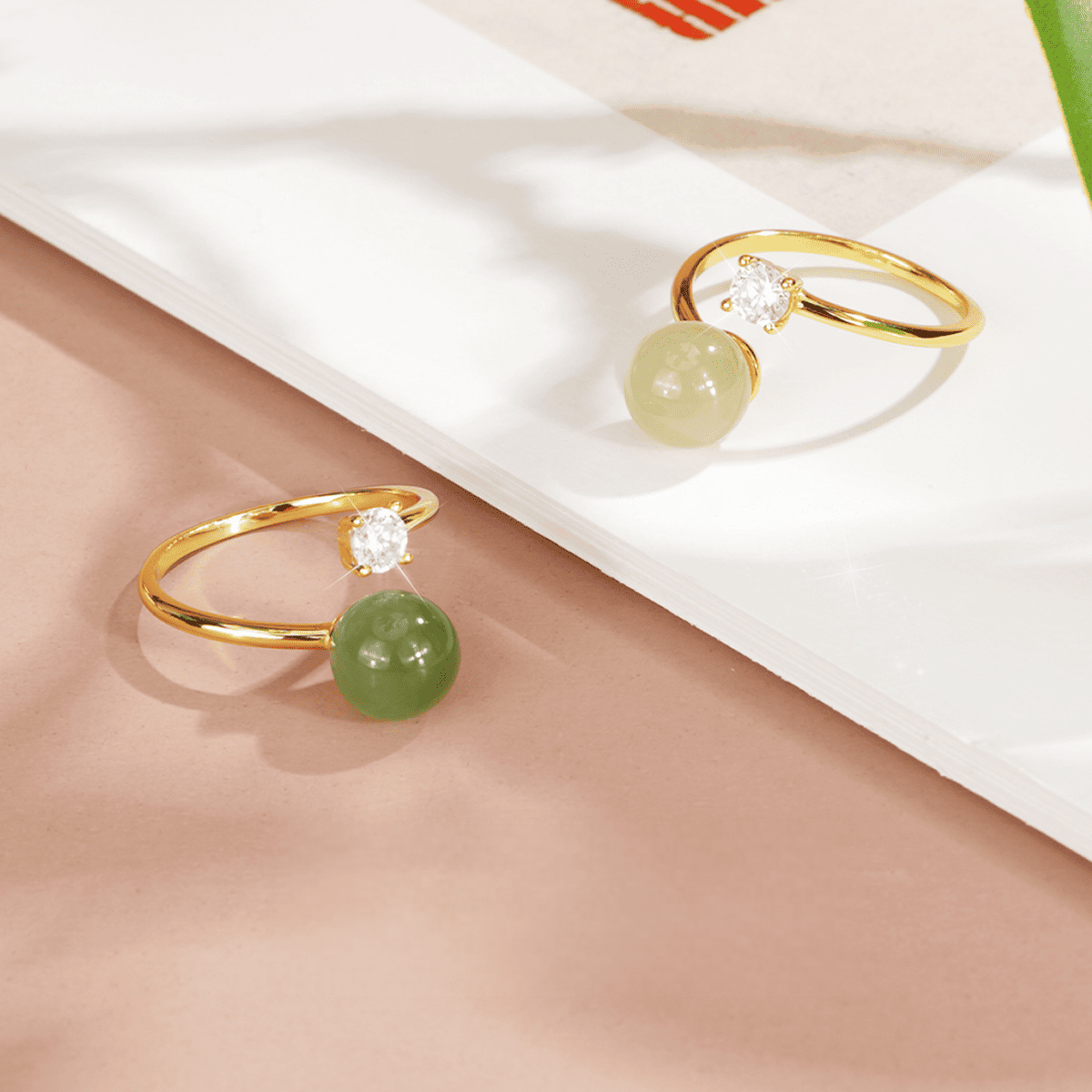Jade Bead & Zircon Open Ring