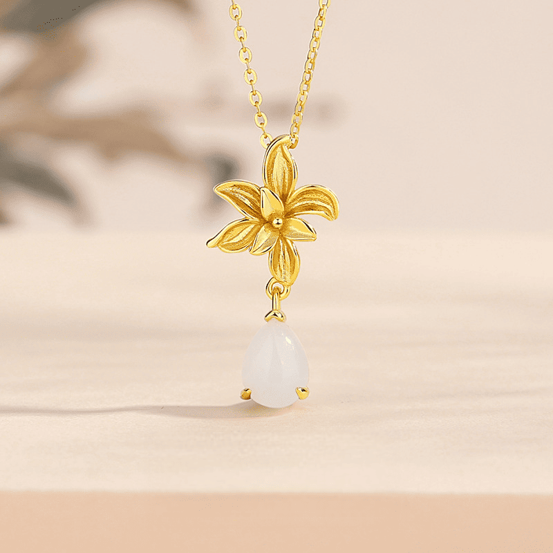 Golden Lily Jade Drop Necklace