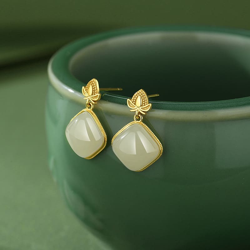 Lotus Bloom Jade Drop Earrings