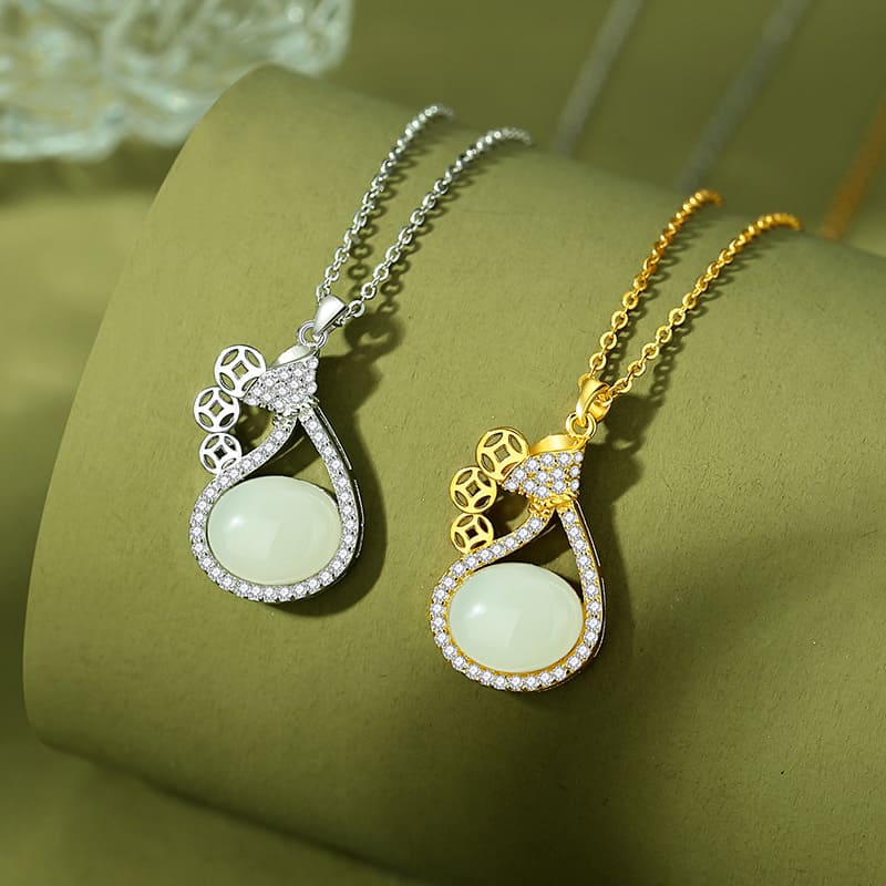 Ruyi Cascade White Jade Teardrop Necklace