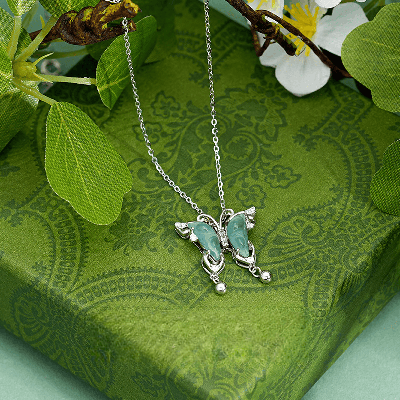 Twin Jade Butterfly Pendant Necklace