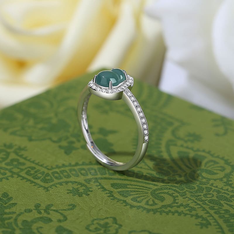 Silver Gourd Jade Ring