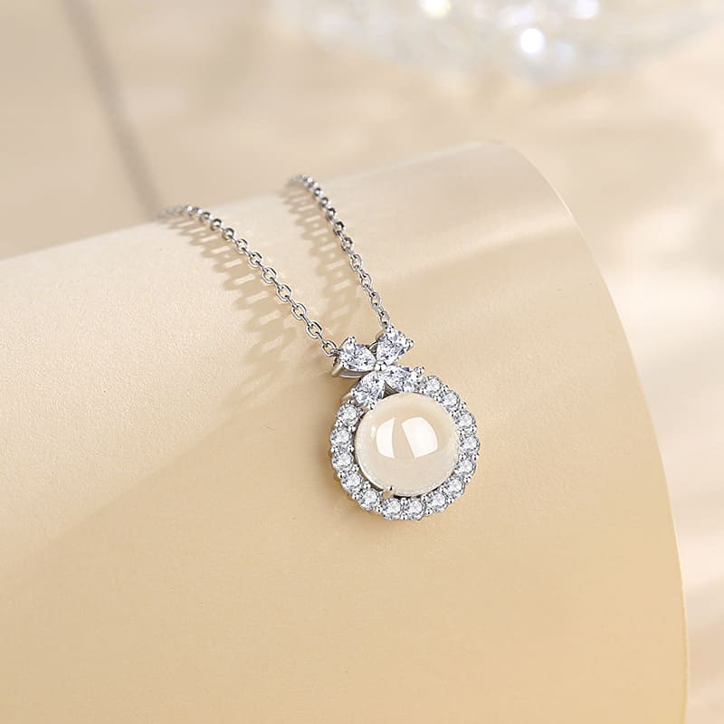 White Jade Halo Pendant Necklace