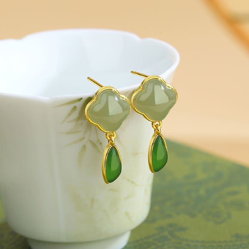 Clover Jade Drop Earrings