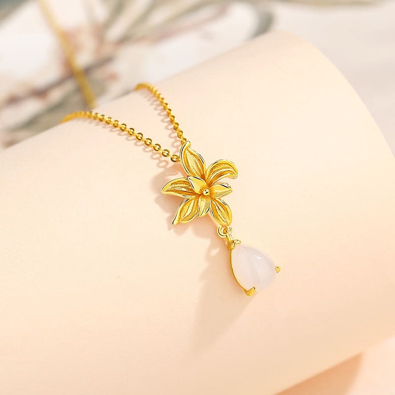Golden Lily Jade Drop Necklace