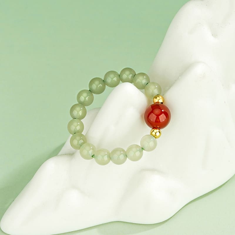 Red Agate & Jade Beaded Ring