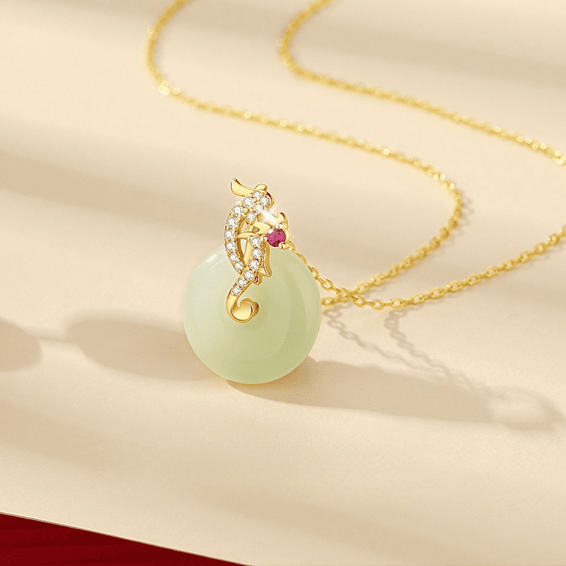 Jade Donut “Prosperity Dragon” Pendant Necklace