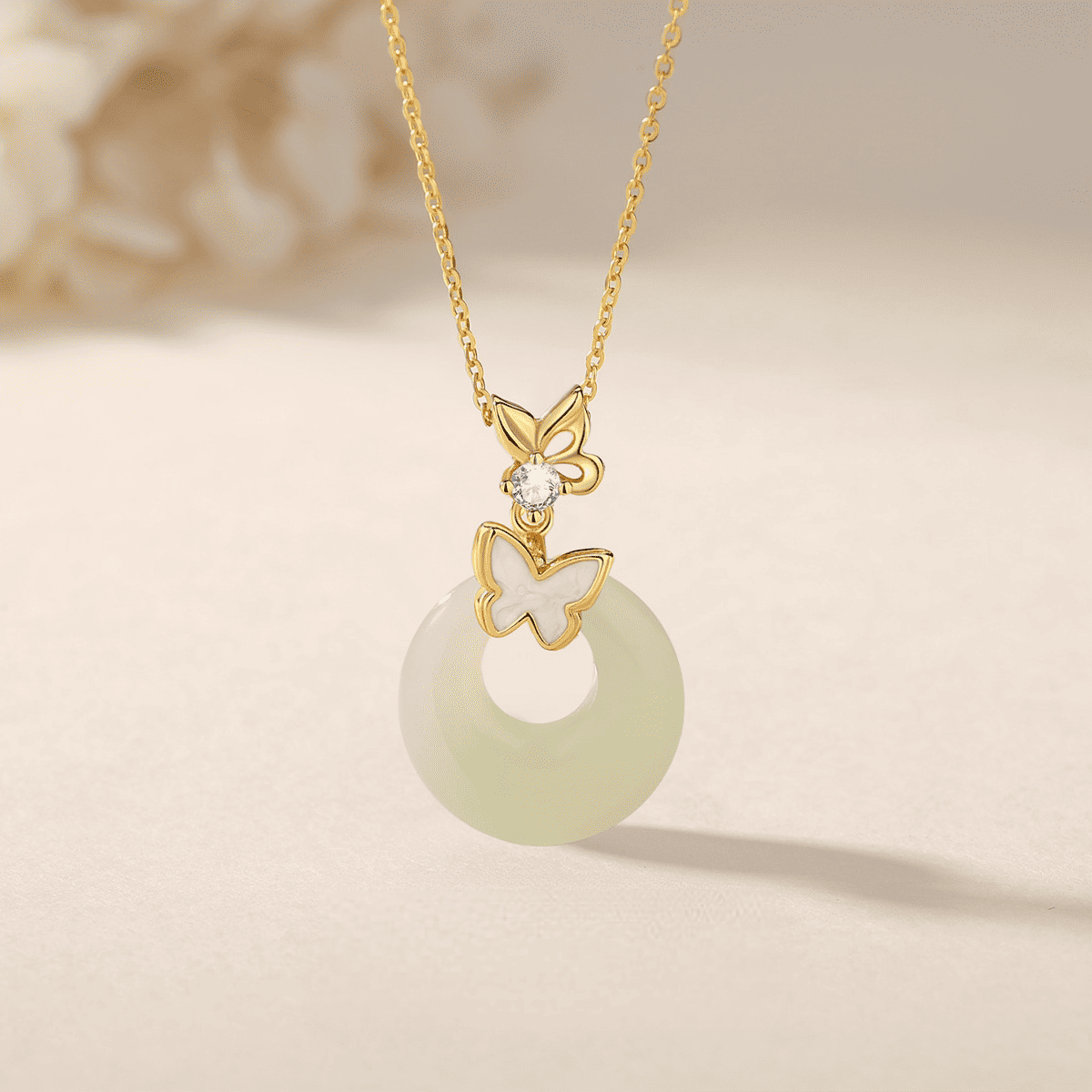 Butterfly Whisper Jade Circle Necklace