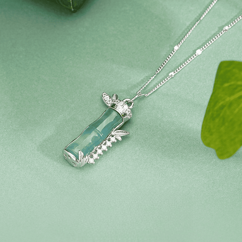 Silver Bamboo Jade Pendant Necklace