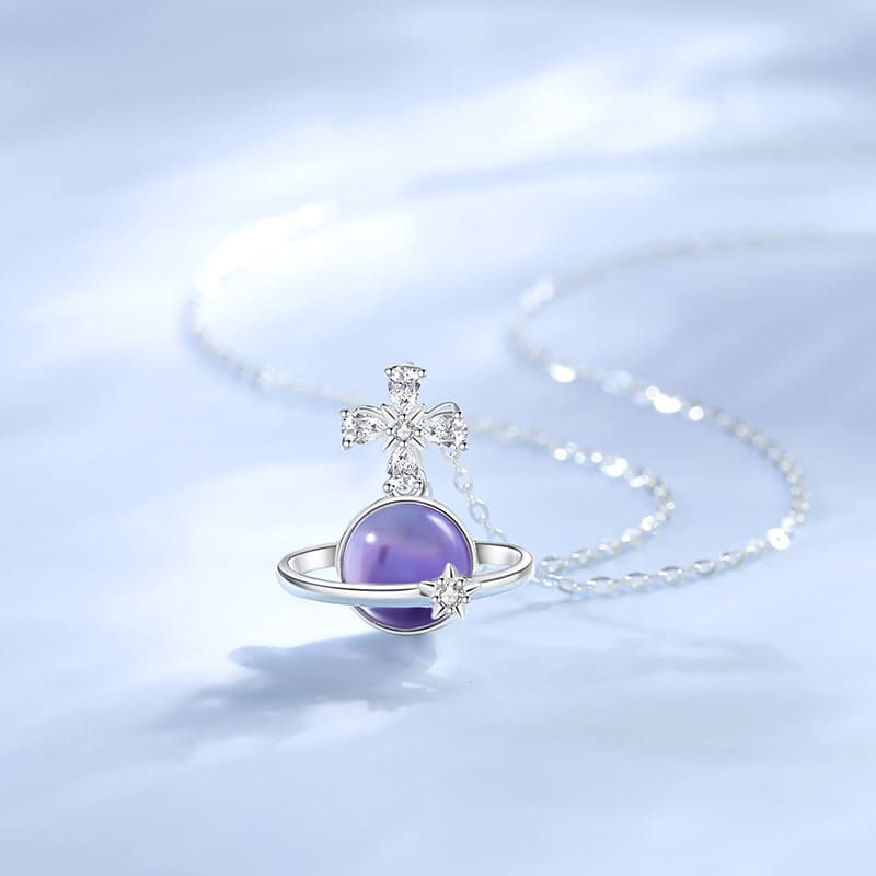 Celestial Orbit Amethyst Planet Necklace