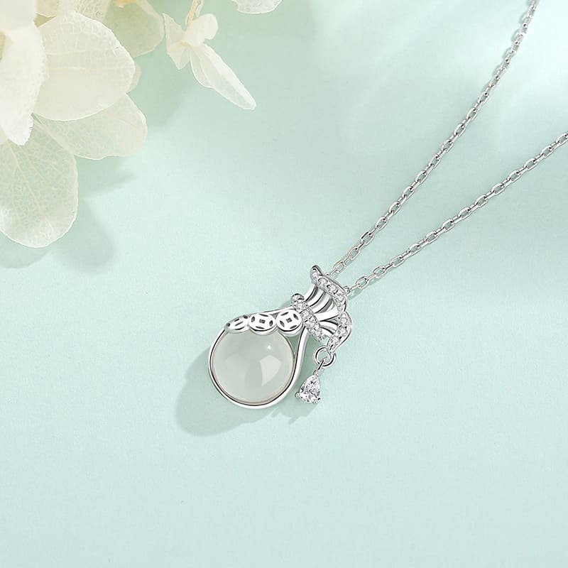 Silver Lucky Gourd Jade Pendant