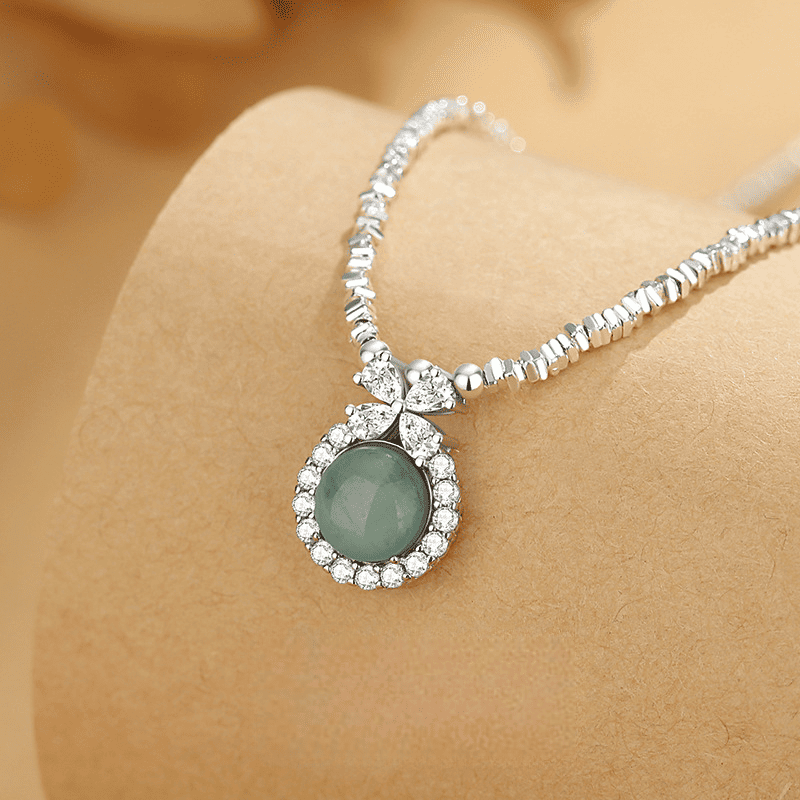 Silver-Plated Bow & Halo Jade Pendant Necklace