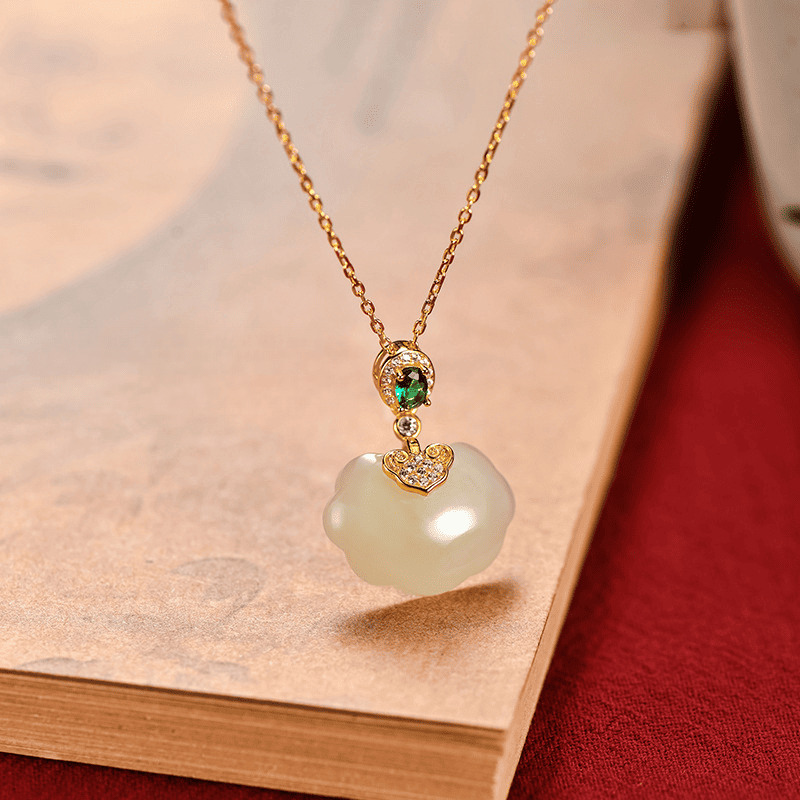 Gilded Jade Cloud & Butterfly Accent Necklace