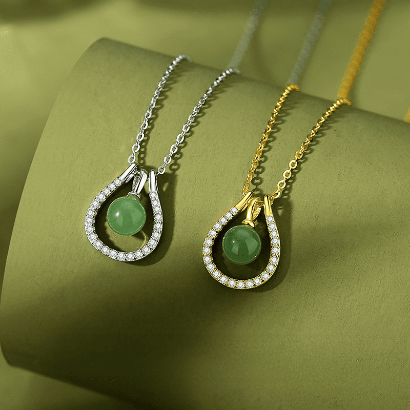 Lucky Loop Green Jade & Crystal Horseshoe Necklace