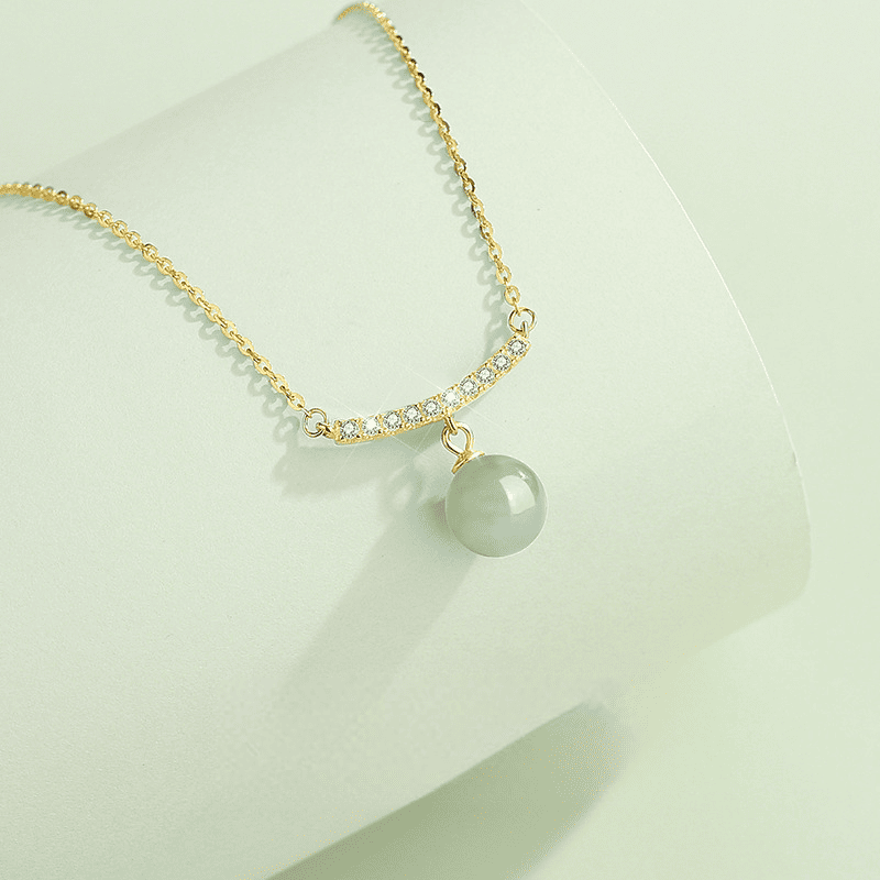 Golden Arc & Jade Bead Harmony Necklace