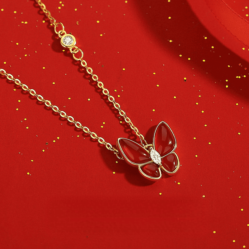 Red Jade Butterfly Necklace