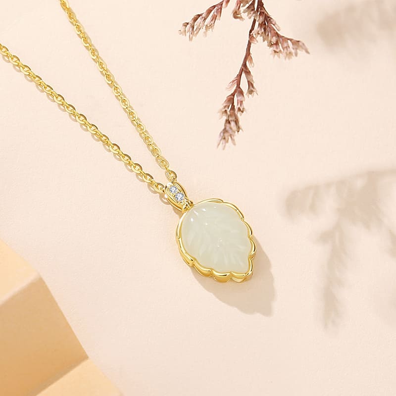 Golden Jade Leaf Pendant Necklace