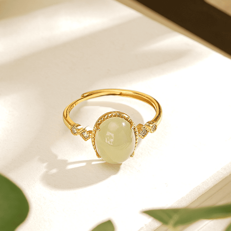 Oval Jade Cabochon Gold Ring