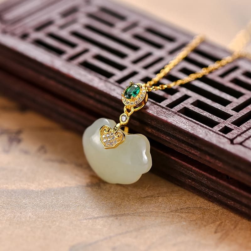 Gilded Jade Cloud & Butterfly Accent Necklace