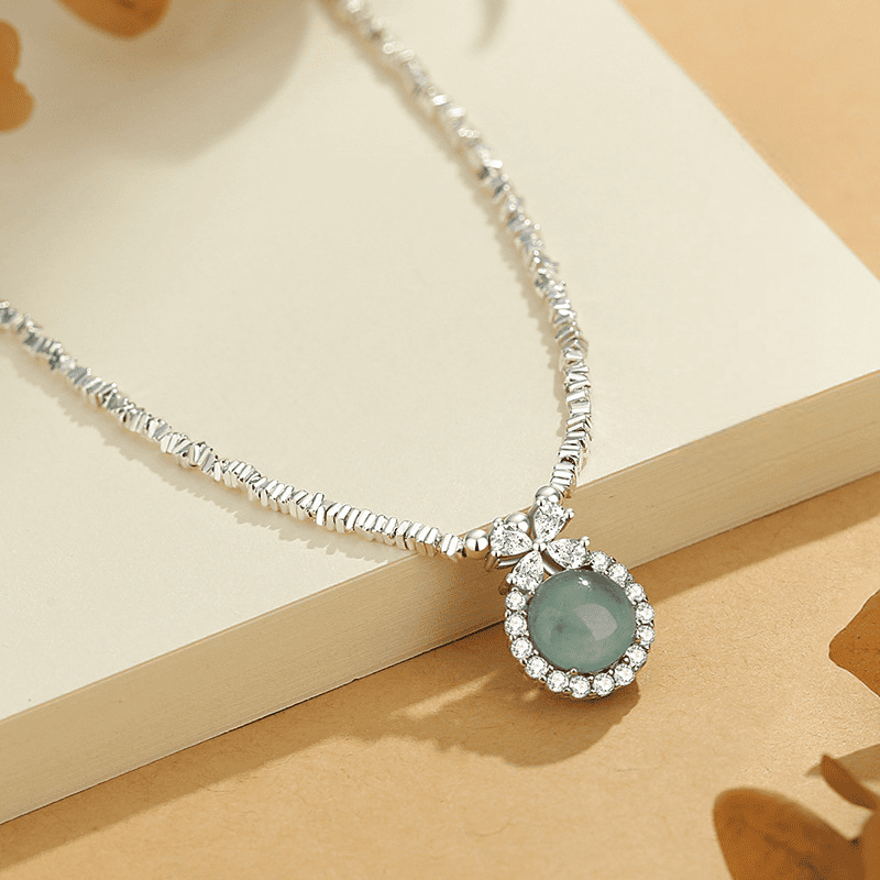 Silver-Plated Bow & Halo Jade Pendant Necklace
